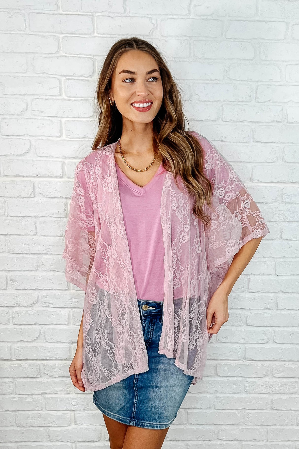 Kimono de encaje Good Days Ahead en color malva