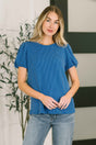Grace & Virtue Balloon Sleeve Blouse in Ocean Blue