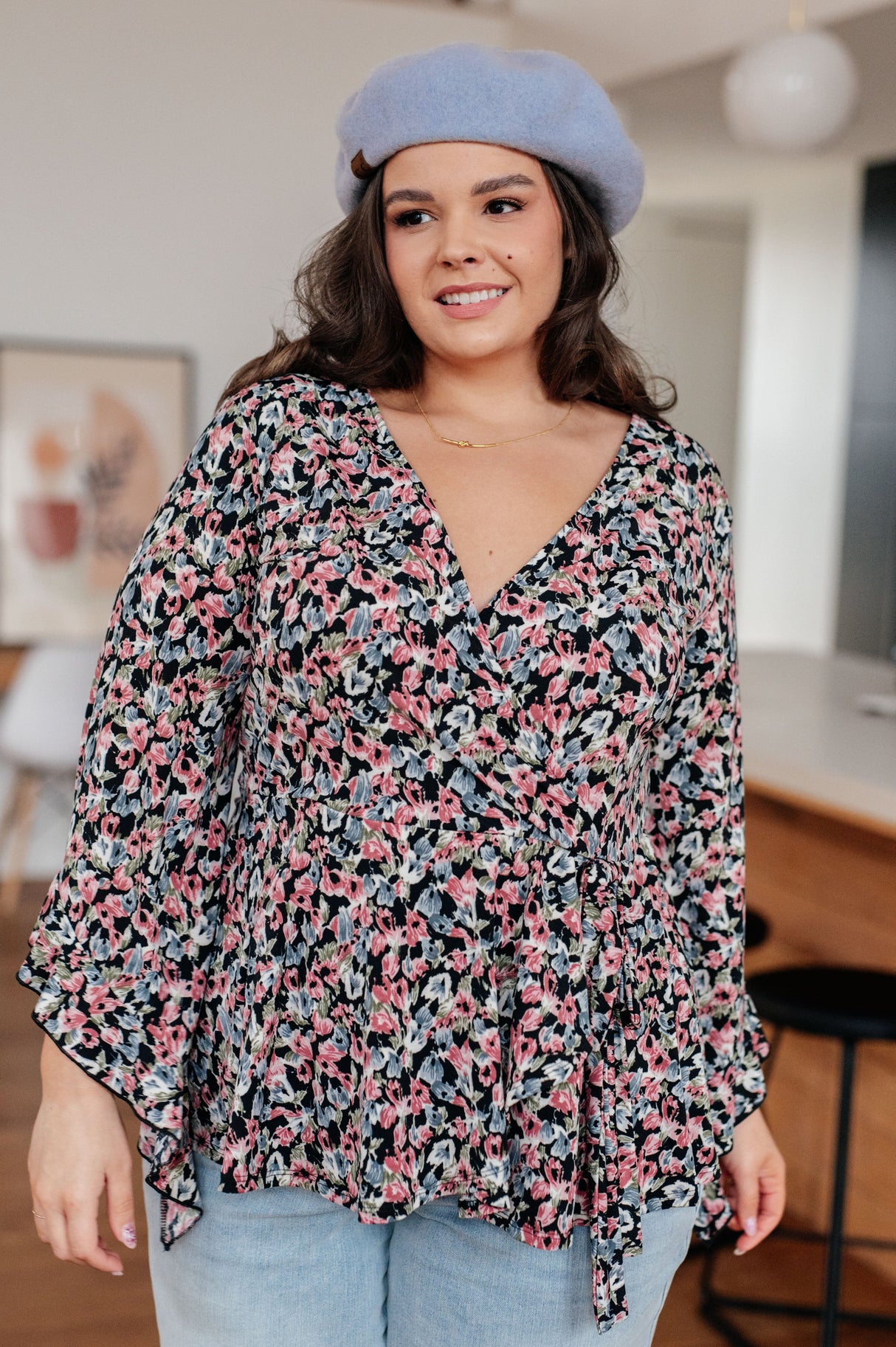 Have It All Angel Sleeve Top in Black Floral - Liarian Unlimited Boutique