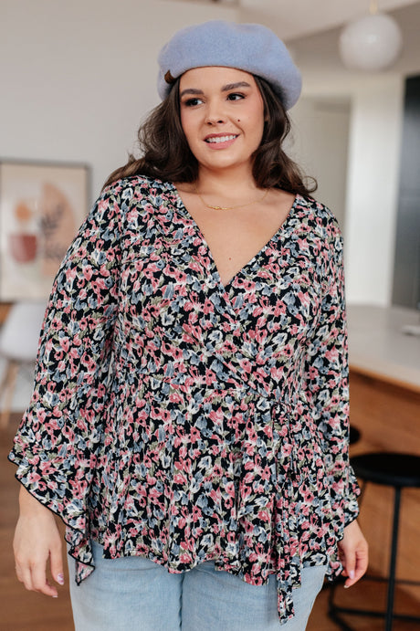 Have It All Angel Sleeve Top in Black Floral - Liarian Unlimited Boutique