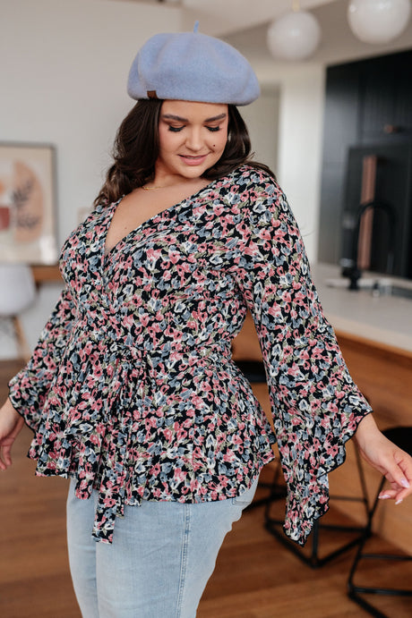 Have It All Angel Sleeve Top in Black Floral - Liarian Unlimited Boutique