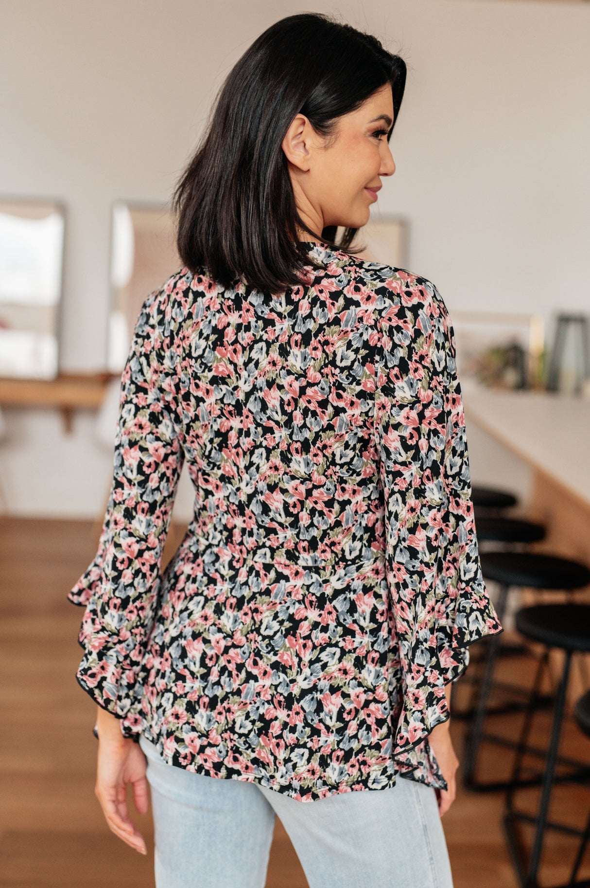 Have It All Angel Sleeve Top in Black Floral - Liarian Unlimited Boutique