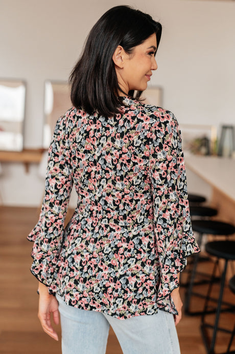 Have It All Angel Sleeve Top in Black Floral - Liarian Unlimited Boutique