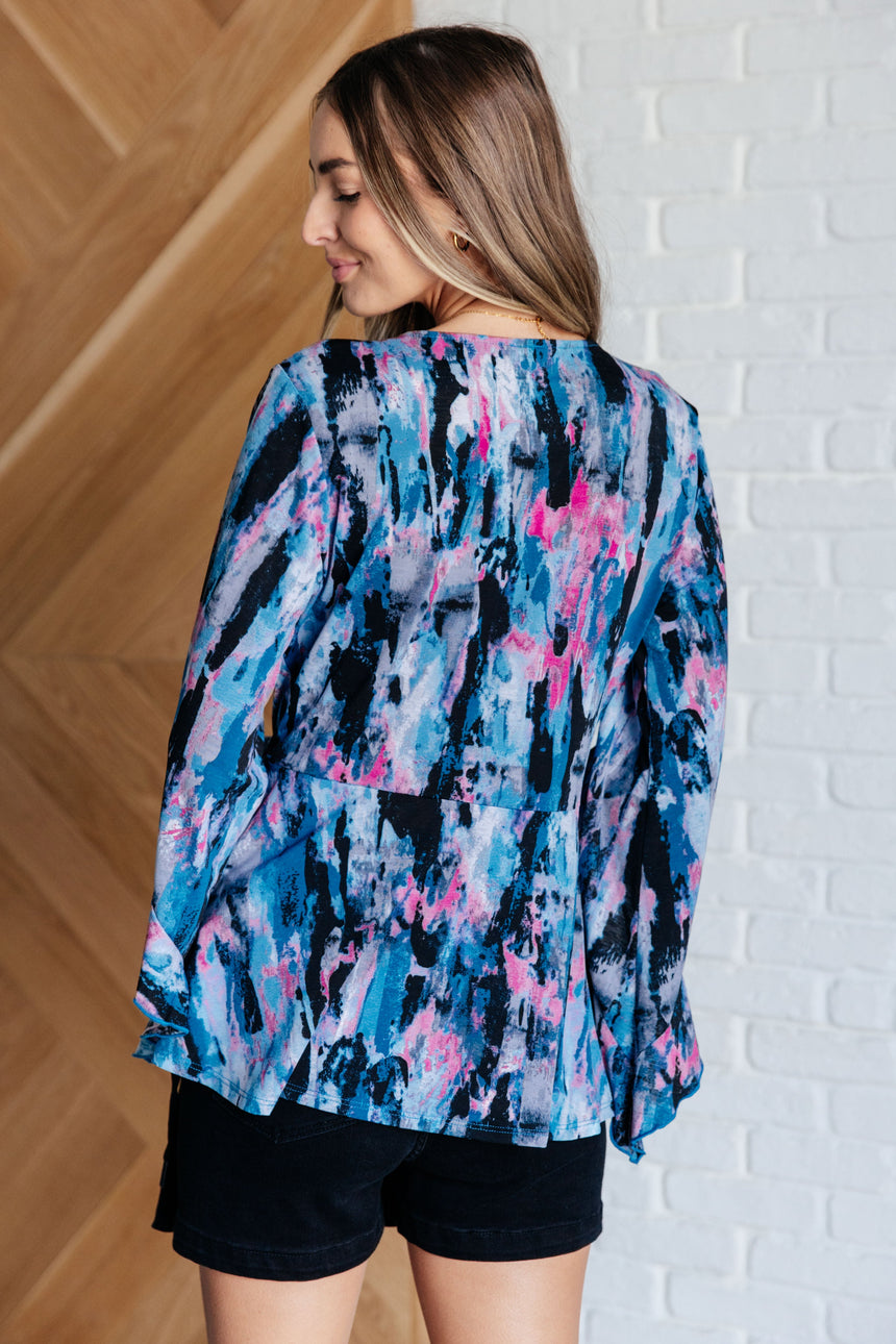 Have it All Angel Sleeve Top in Abstract Magenta - Liarian Unlimited Boutique