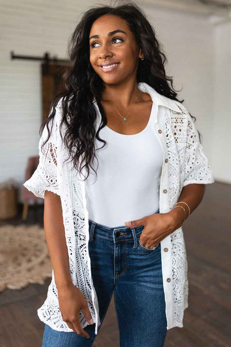 Head in the Clouds Lace Button Down - Liarian Unlimited Boutique