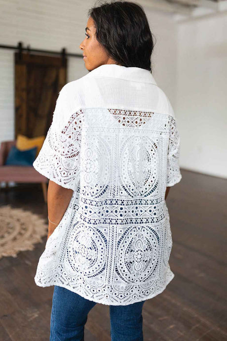 Head in the Clouds Lace Button Down - Liarian Unlimited Boutique