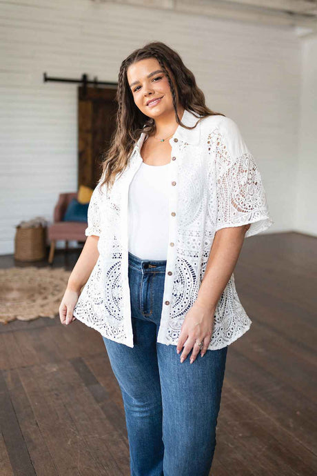 Head in the Clouds Lace Button Down - Liarian Unlimited Boutique
