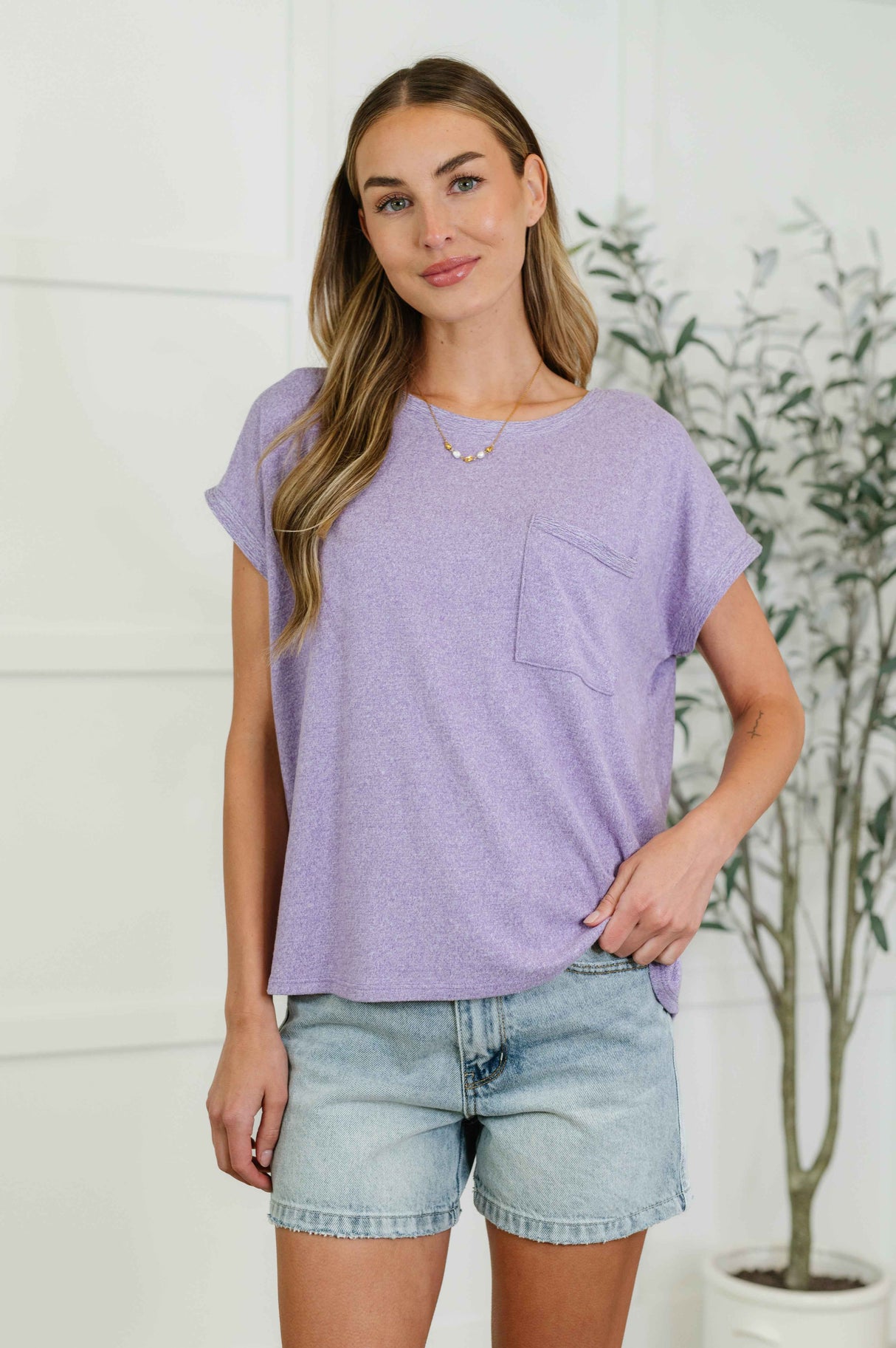 Heathered Harmony Basic Tee in Lavender - Liarian Unlimited Boutique