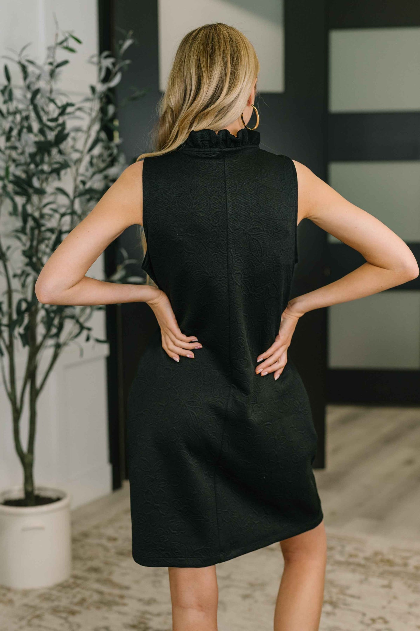 High Tide High Neck Embossed Sleeveless Dress in Black