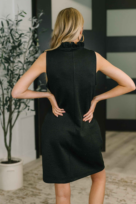High Tide High Neck Embossed Sleeveless Dress in Black