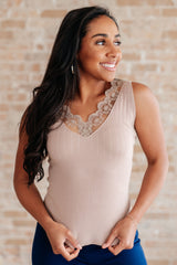 I Can Love You Better Lace Tank in Taupe - Liarian Unlimited Boutique