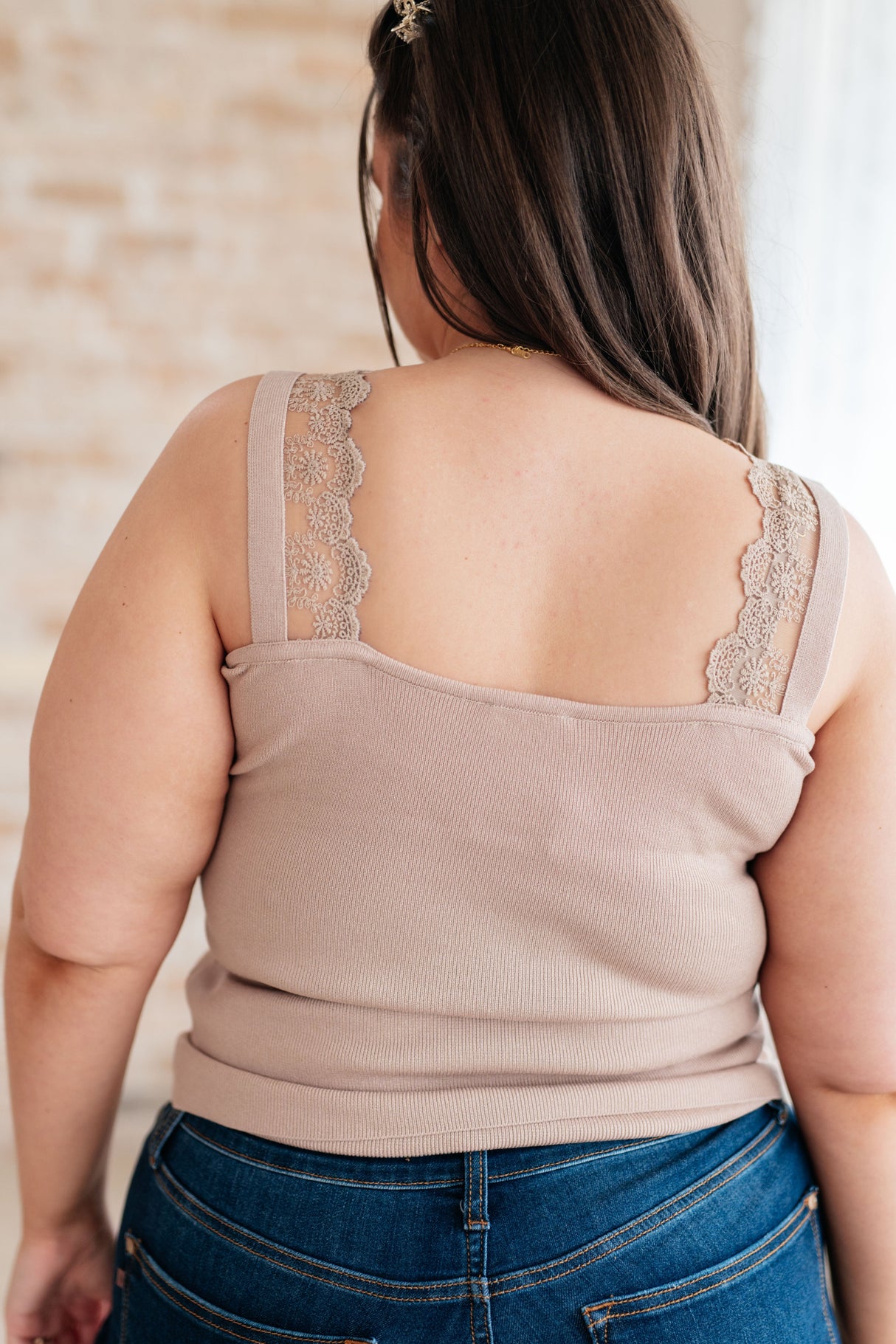 I Can Love You Better Lace Tank in Taupe - Liarian Unlimited Boutique