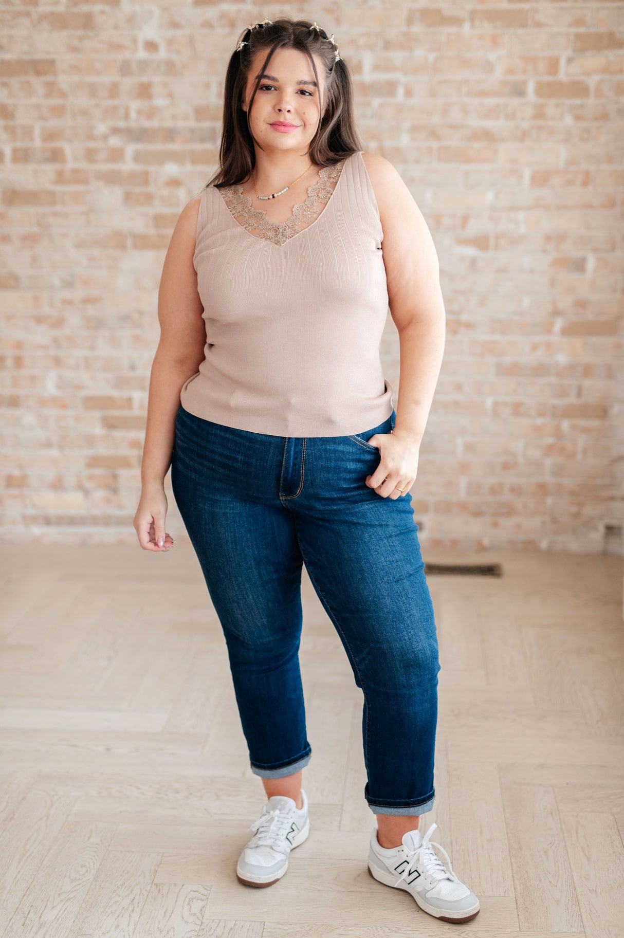 I Can Love You Better Lace Tank in Taupe - Liarian Unlimited Boutique