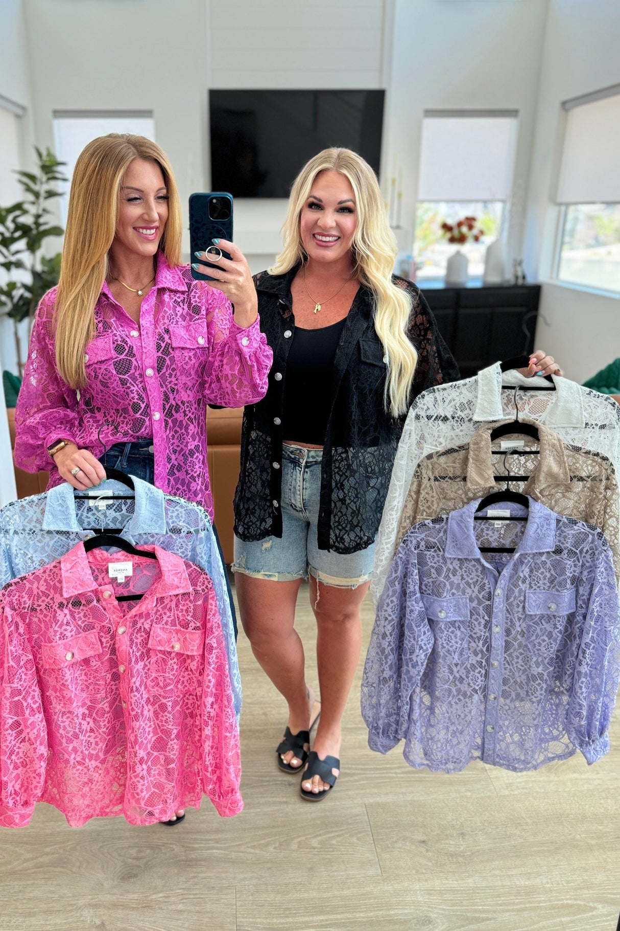 Camisa de botones con encaje Stick Together en azul claro