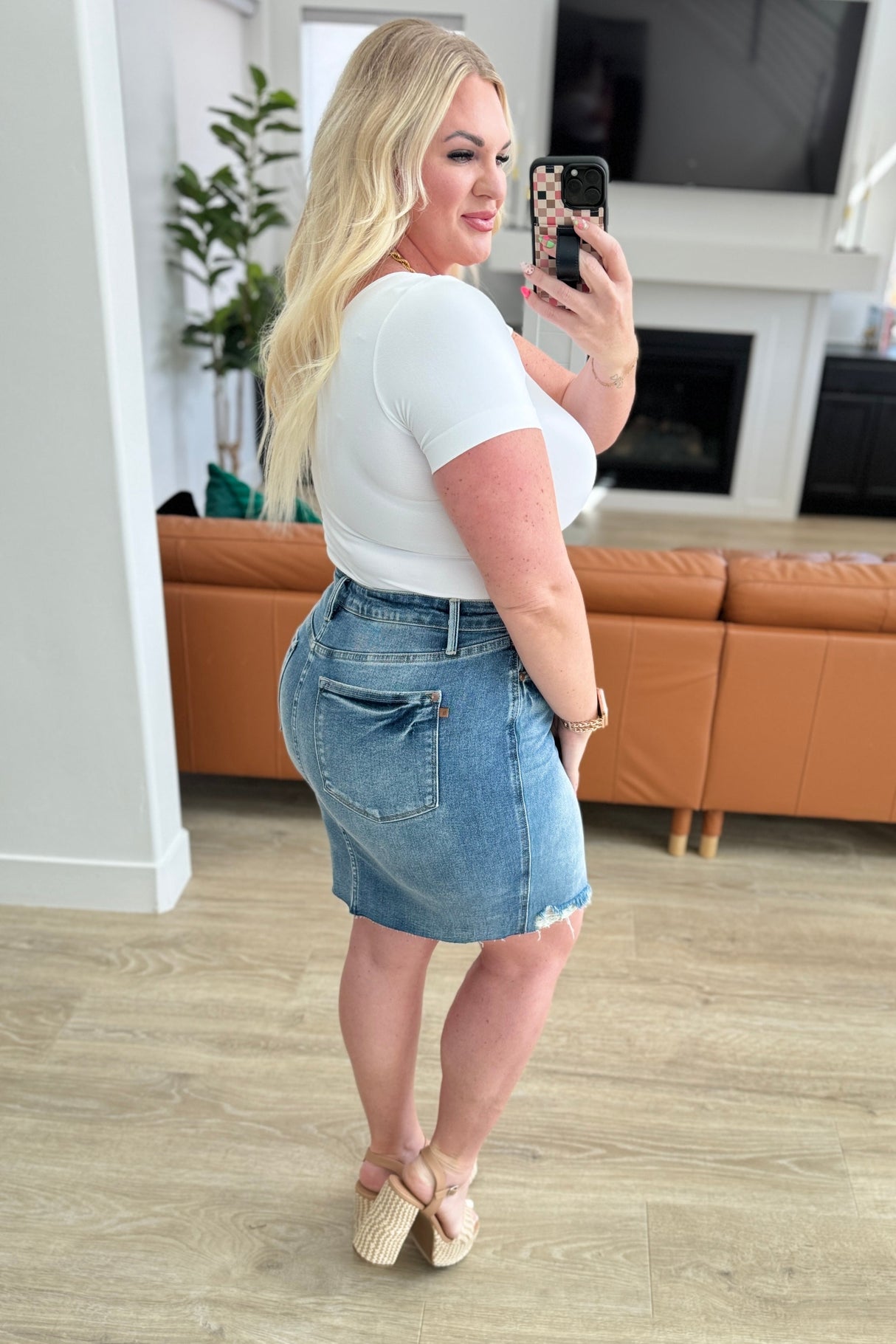 Carol High Rise Rigid Magic Denim Skirt - Liarian Unlimited Boutique
