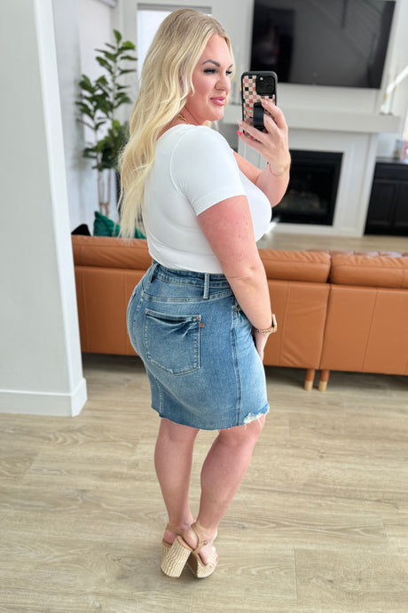 Carol High Rise Rigid Magic Denim Skirt - Liarian Unlimited Boutique