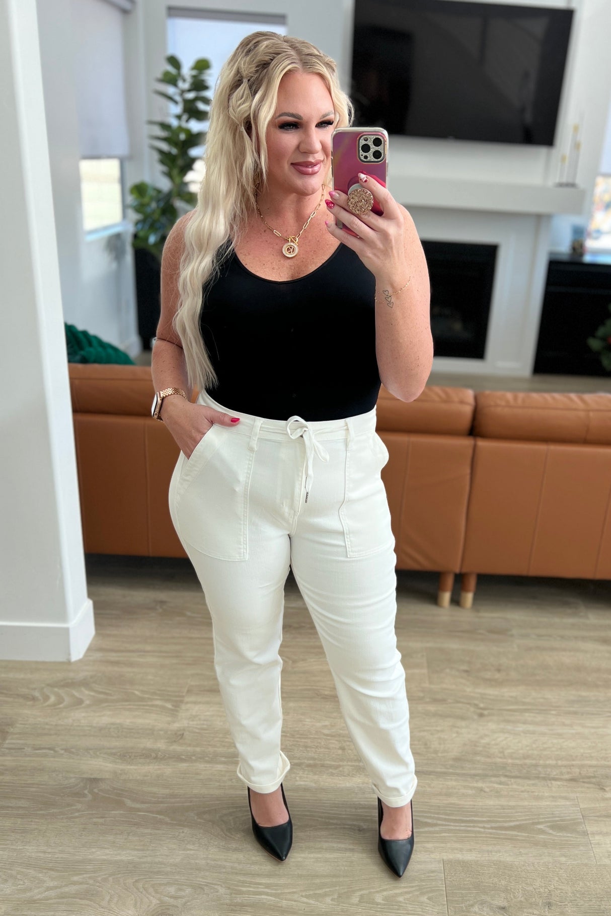 Charlene High Rise Jogger in Ecru - Liarian Unlimited Boutique