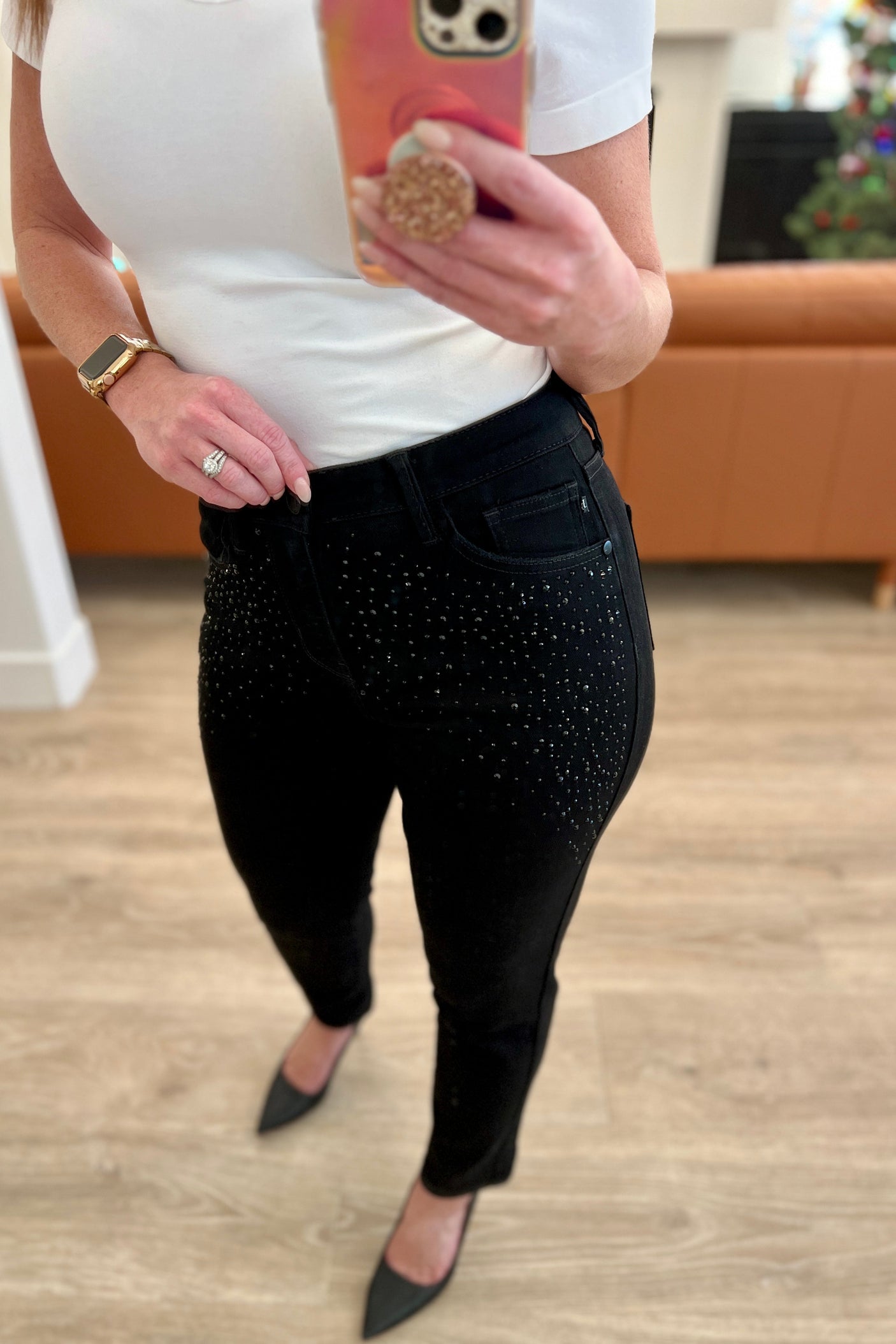 Reese Rhinestone Slim Fit Jeans in Black - Liarian Unlimited Boutique