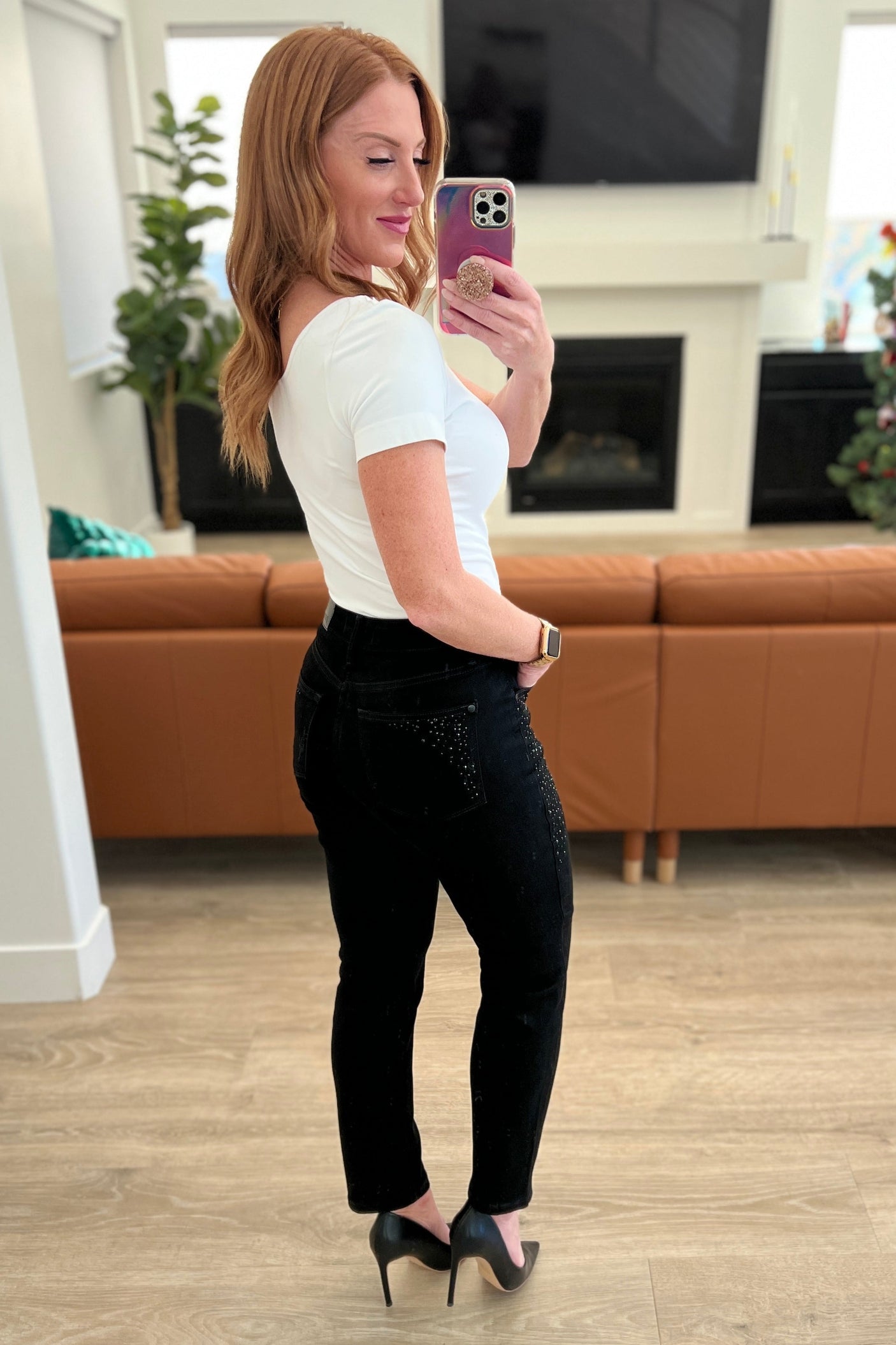 Reese Rhinestone Slim Fit Jeans in Black - Liarian Unlimited Boutique