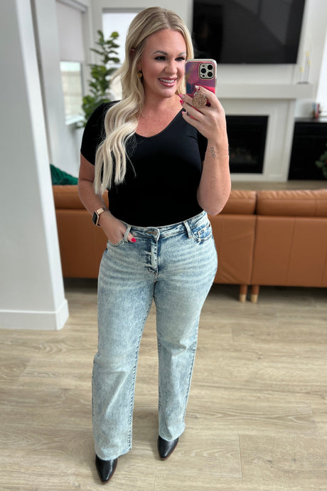 Dory High Waist Mineral Wash Raw Hem Wide Leg Jeans - Liarian Unlimited Boutique