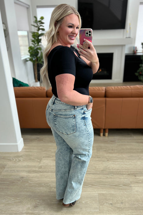 Dory High Waist Mineral Wash Raw Hem Wide Leg Jeans - Liarian Unlimited Boutique