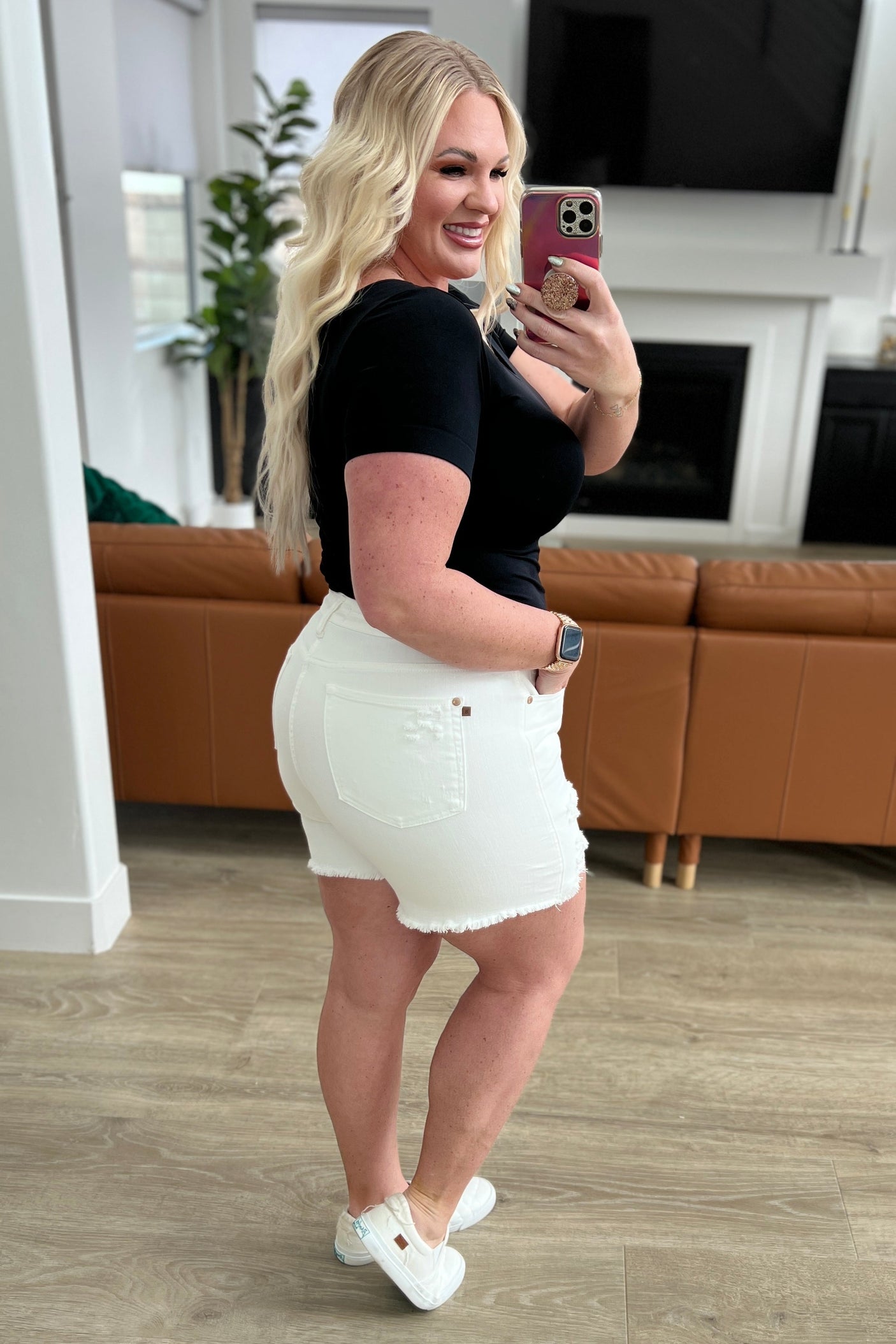 Jessie High Rise Rigid Magic Cutoff Shorts in White - Liarian Unlimited Boutique