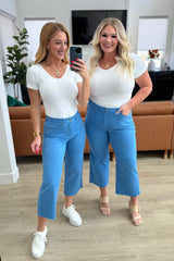 Lisa High Rise Control Top Wide Leg Crop Jeans in Sky Blue - Liarian Unlimited Boutique