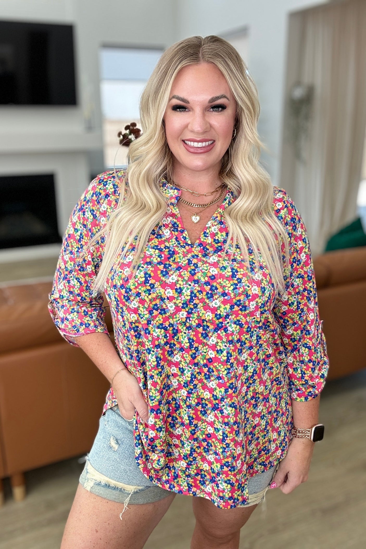 Lizzy Top in Coral Ditsy Floral - Liarian Unlimited Boutique