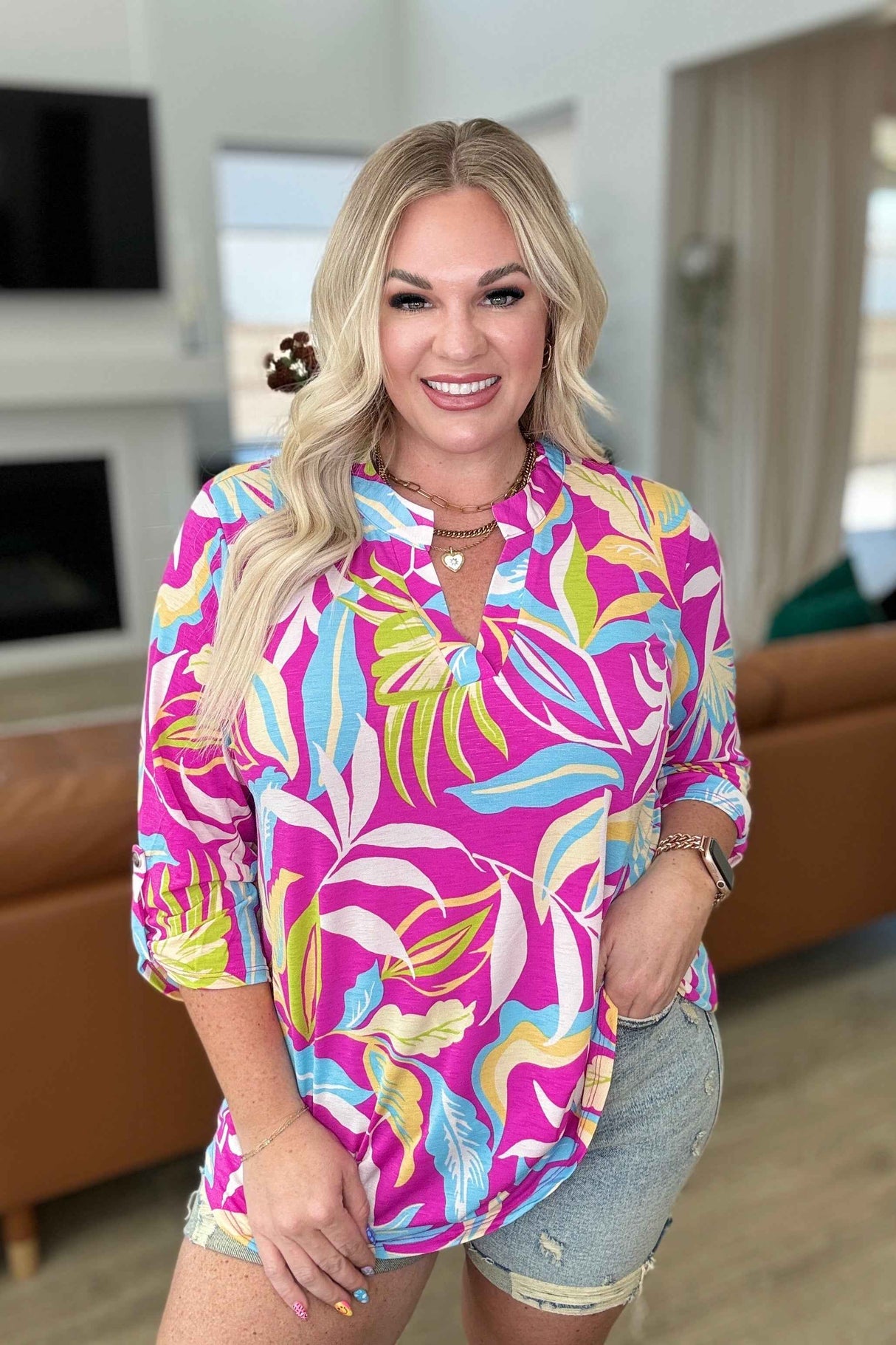 Lizzy Top in Magenta and Lime Palm - Liarian Unlimited Boutique