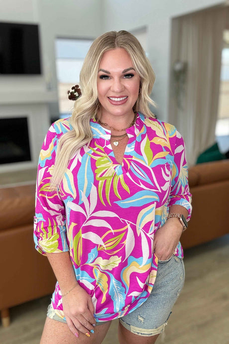 Lizzy Top in Magenta and Lime Palm - Liarian Unlimited Boutique