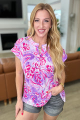 Lizzy Cap Sleeve Top in Purple and Hot Pink Watercolor - Liarian Unlimited Boutique