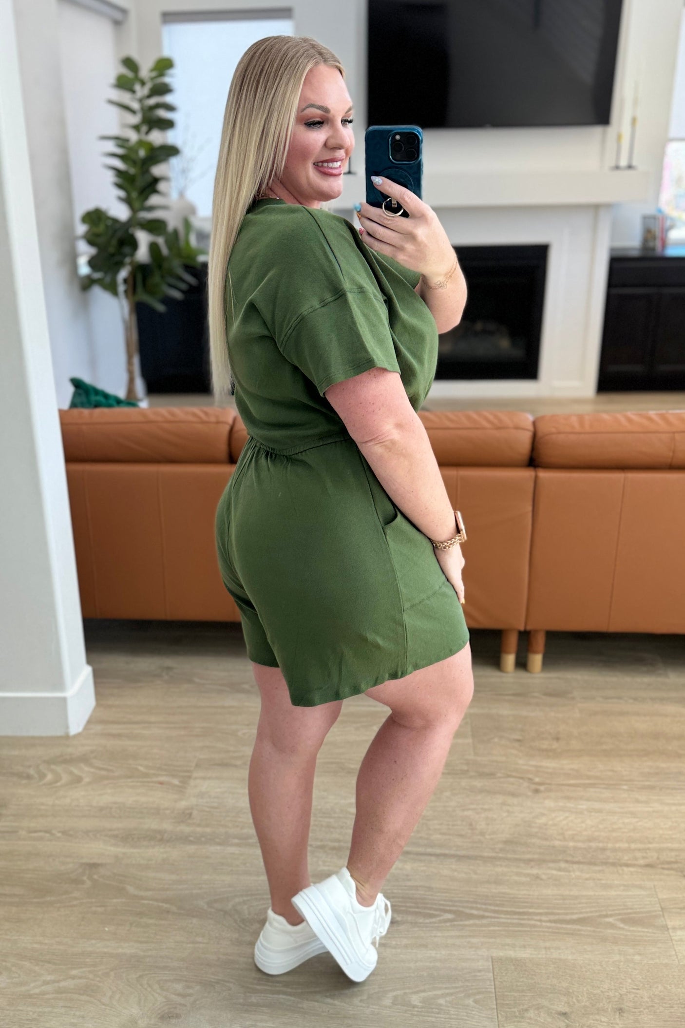 Short Sleeve V-Neck Romper in Army Green - Liarian Unlimited Boutique