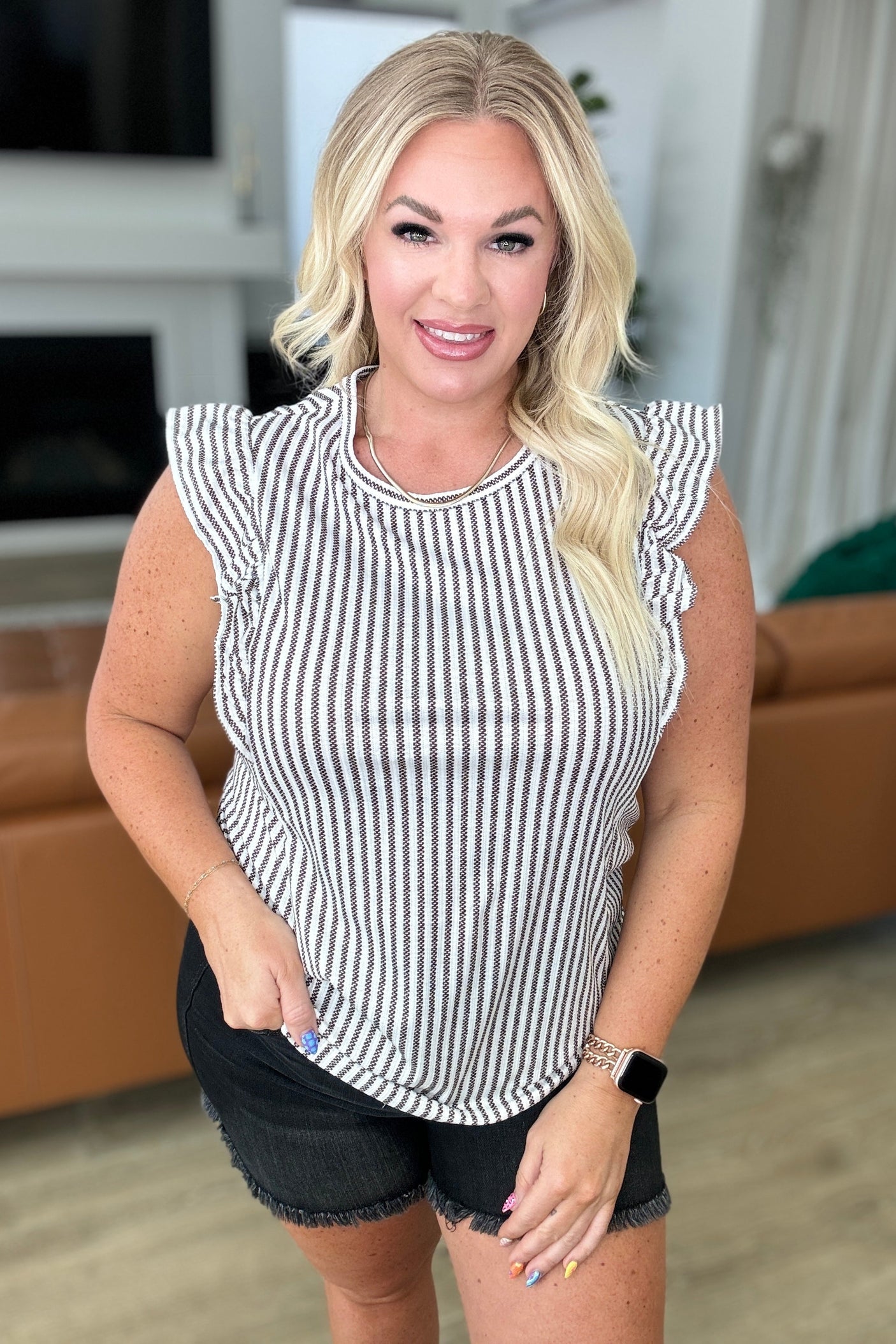 Heavily Invested Striped Ruffle Detail Top - Liarian Unlimited Boutique