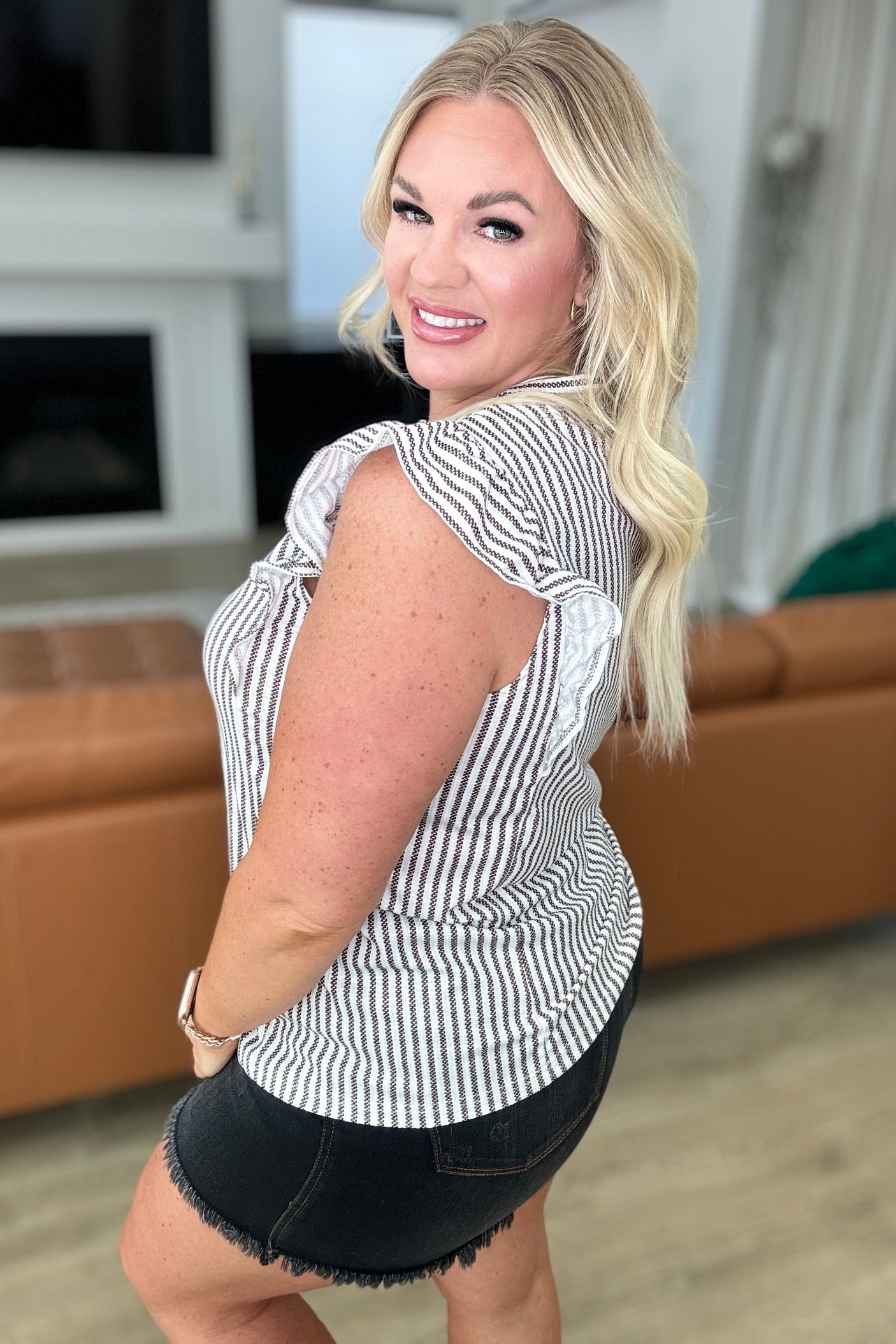 Heavily Invested Striped Ruffle Detail Top - Liarian Unlimited Boutique