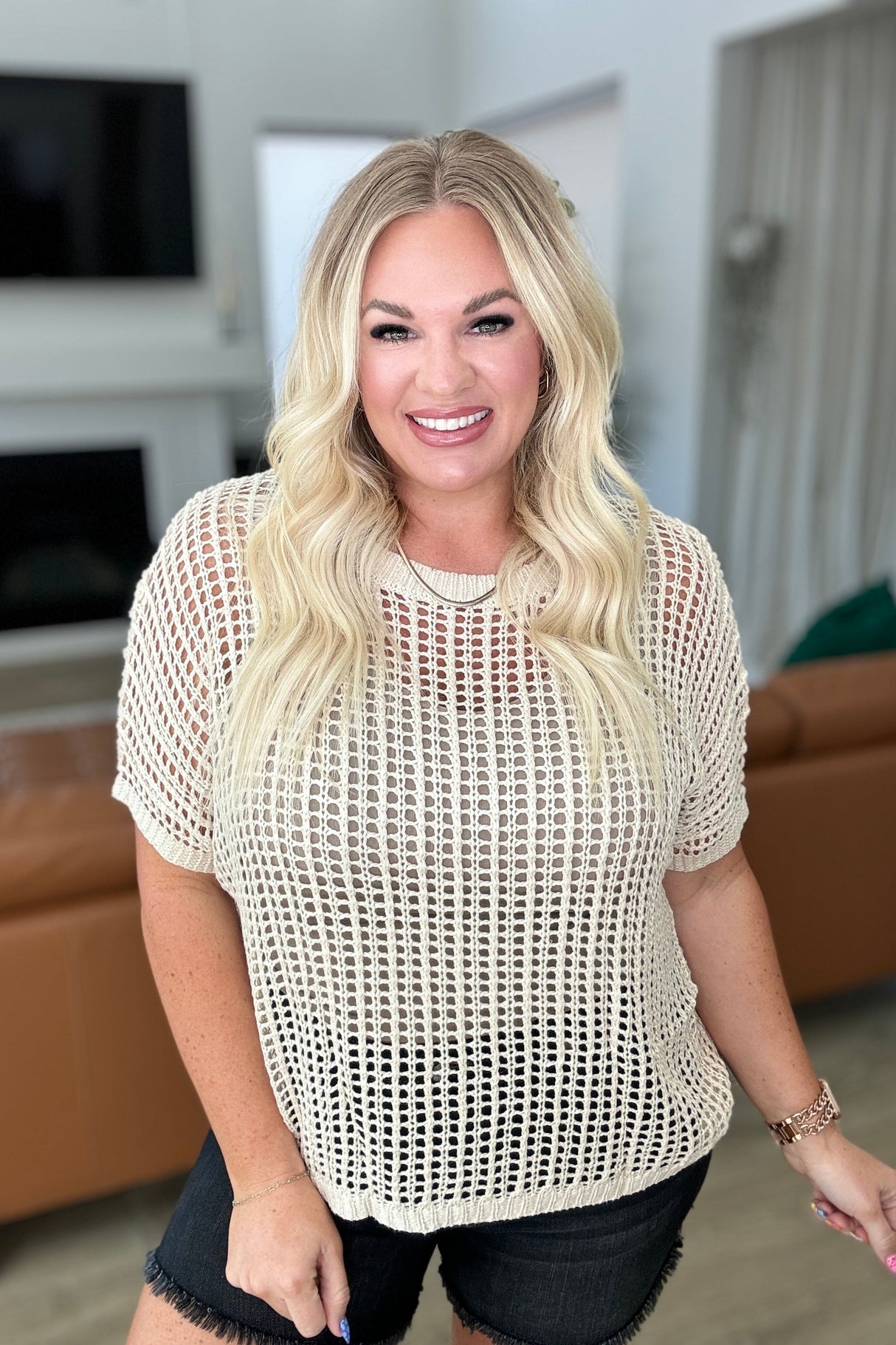 Coastal Dreams Fishnet Top in Cream - Liarian Unlimited Boutique