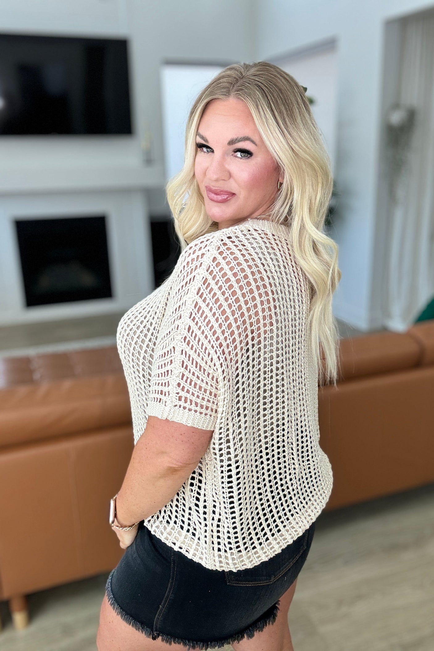 Coastal Dreams Fishnet Top in Cream - Liarian Unlimited Boutique