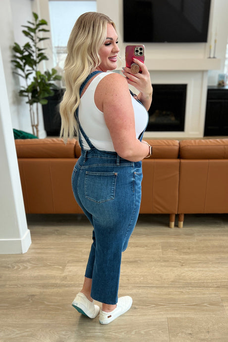 Priscilla High Rise Crop Wide Leg Denim Overalls - Liarian Unlimited Boutique
