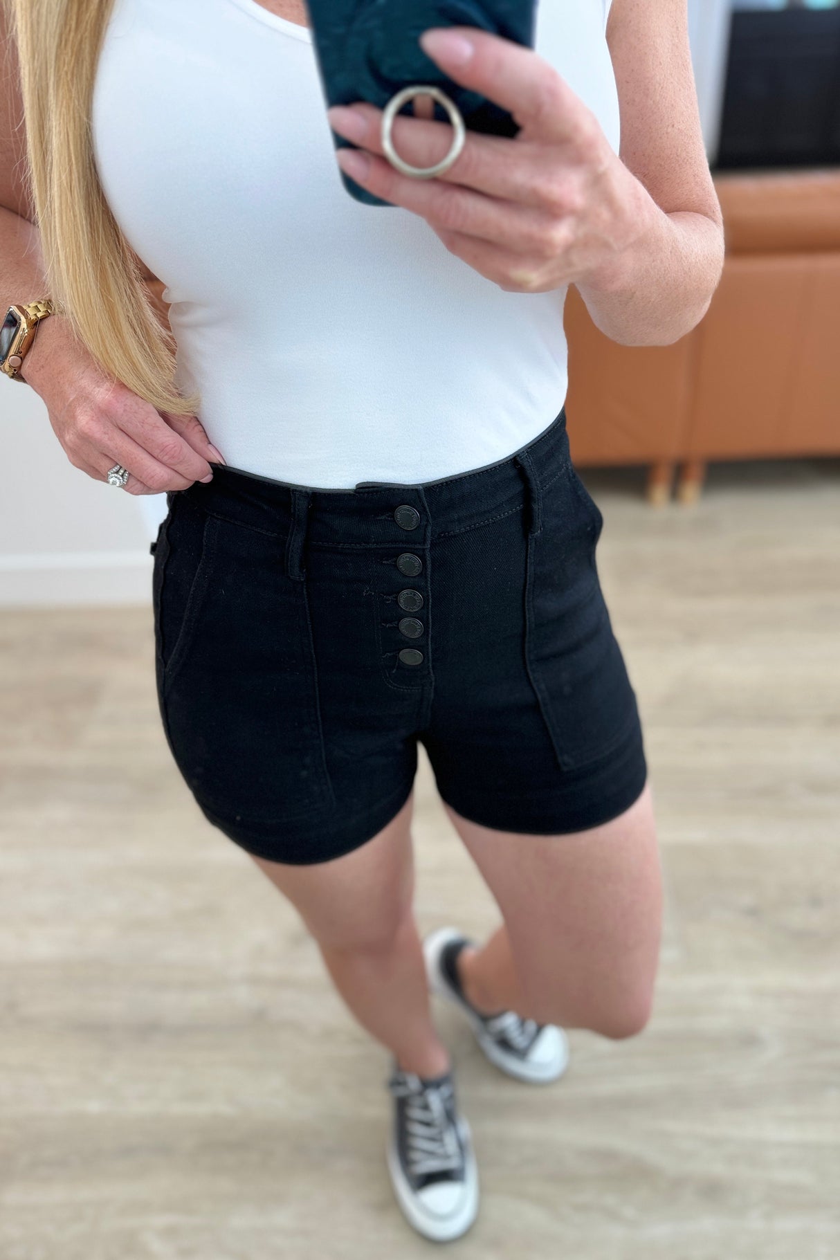 Pantalones cortos de tiro alto con botones y bragueta Reagan