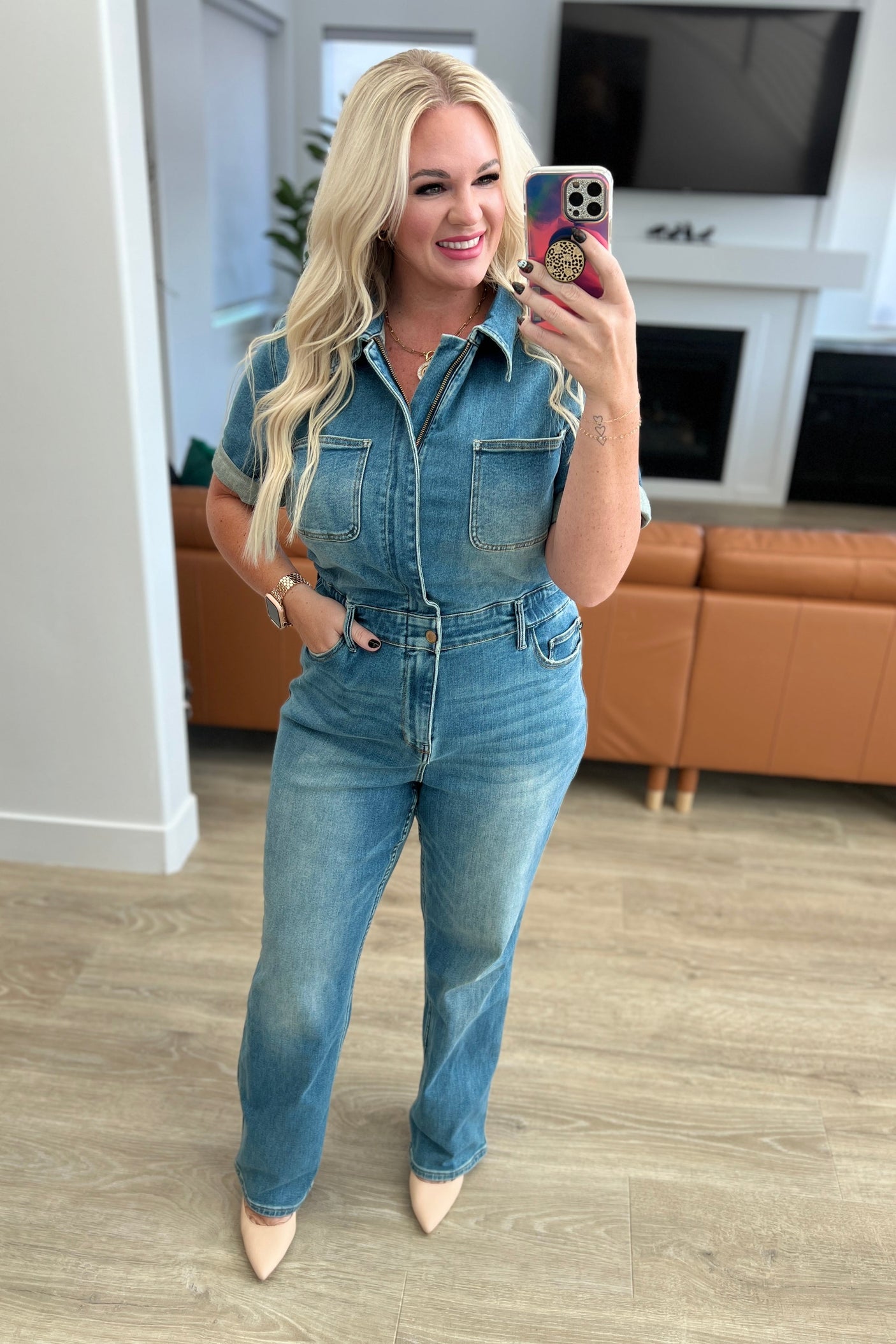 Sylvia Short Sleeve Denim Jumpsuit - Liarian Unlimited Boutique