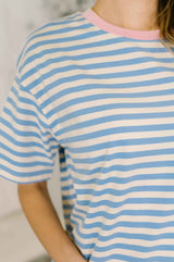 I Think I'm in Love Round Neck Loose Tee in Blue and Pink