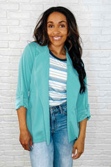 I'm Really That Gal Open Front Blazer in Aqua