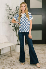 I've Been Everywhere Crew Neck Checkered Top in Blue