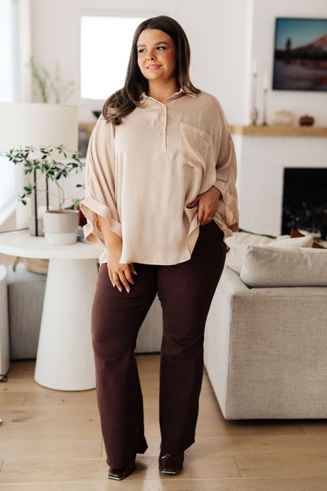 Top oversize de manga dolman "In Your Thoughts" en color champán