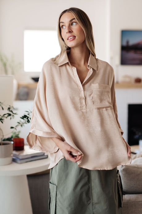 Top oversize de manga dolman "In Your Thoughts" en color champán