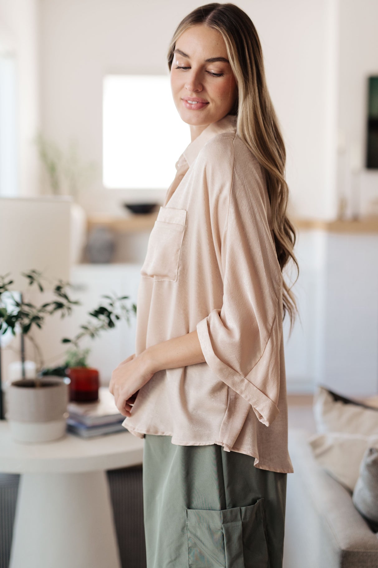 Top oversize de manga dolman "In Your Thoughts" en color champán