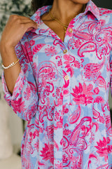 Inspire Collared Dress in Pink Paisley