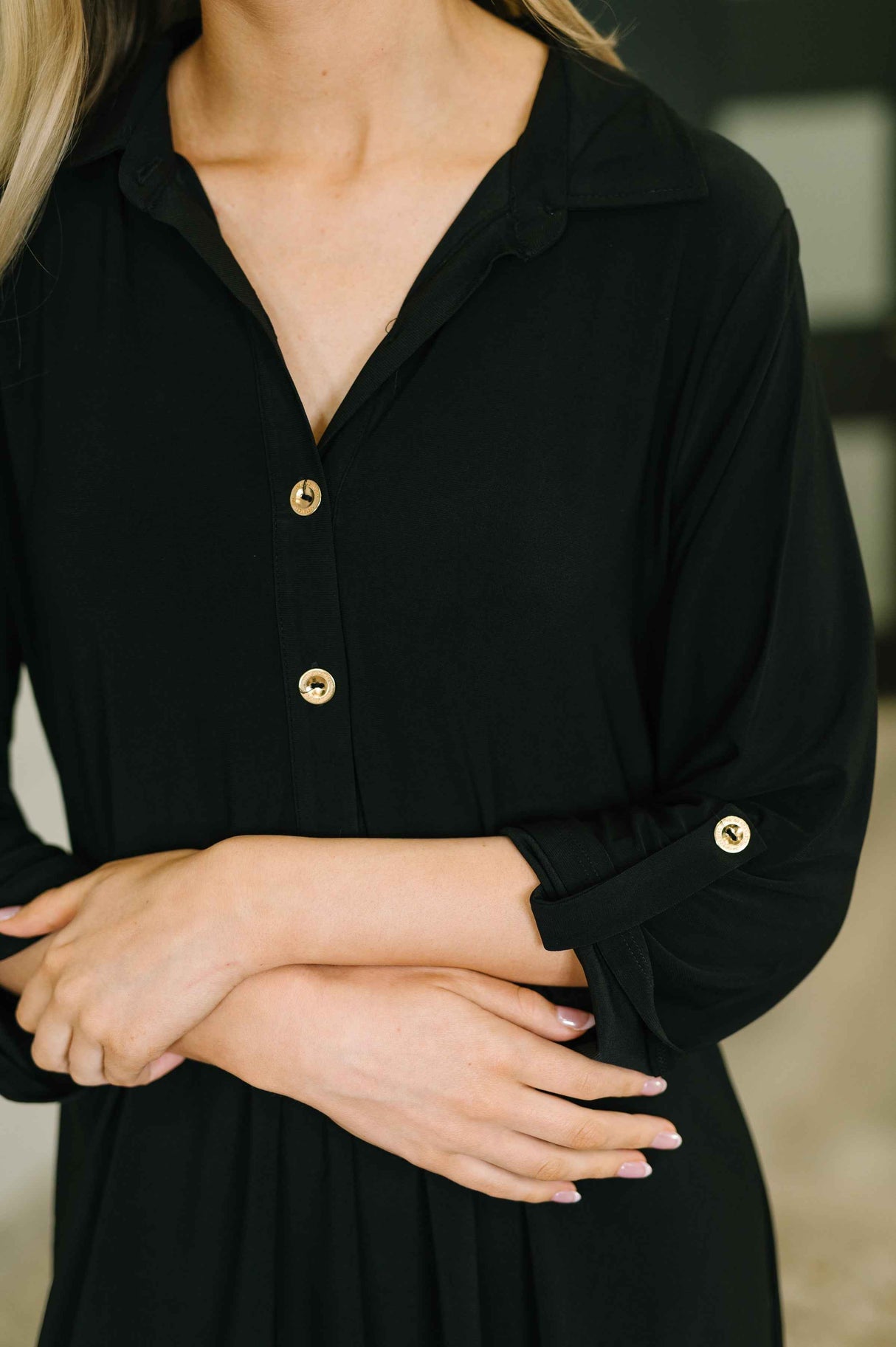 Inspire Collared Neck Dress in Black