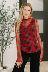 In the Present Plaid Mesh Layering Top in Red