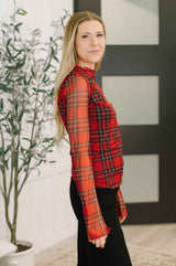 In the Present Plaid Mesh Layering Top in Red