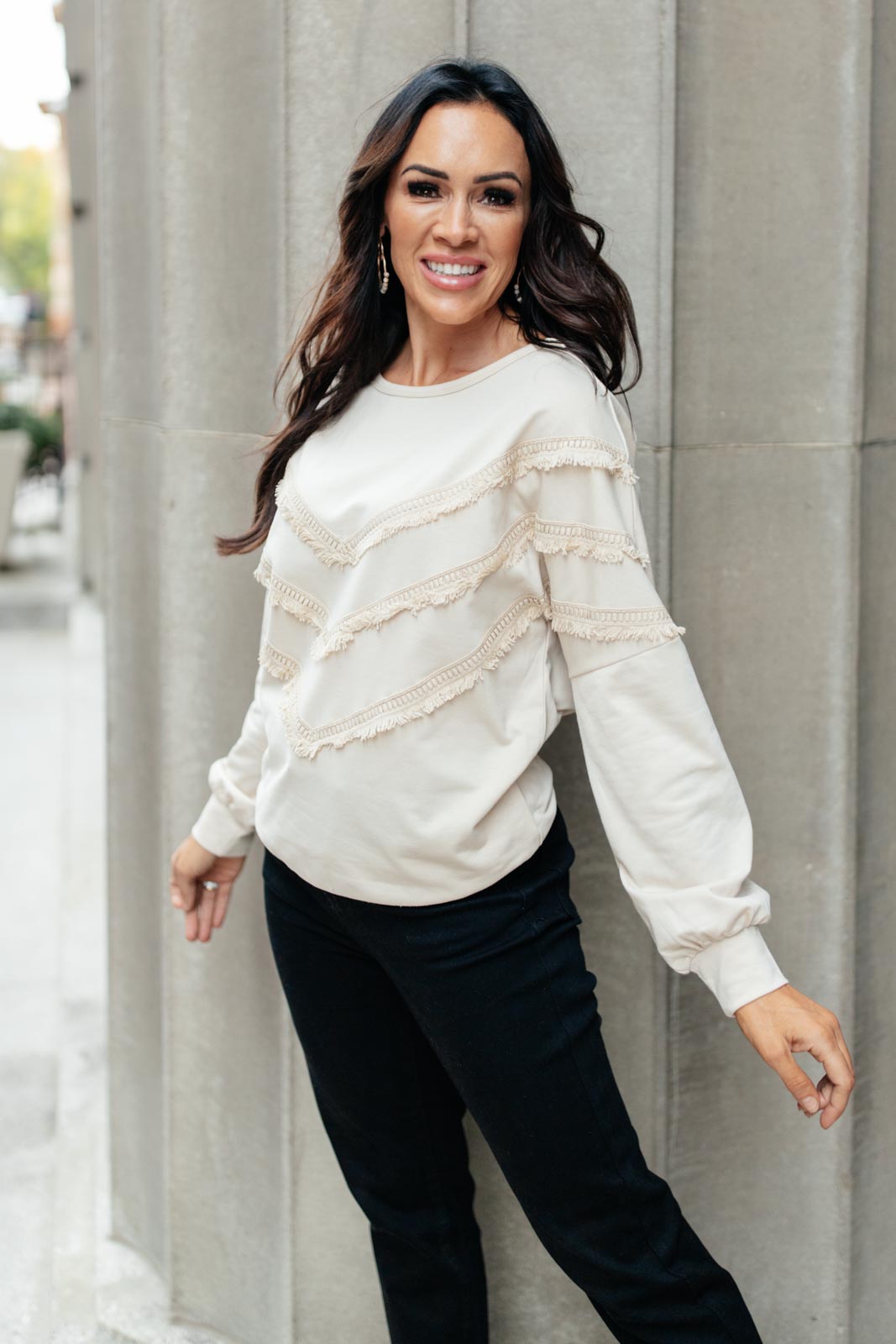 Top con flecos en beige